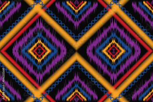 Ethnic Seamless pattern in tribal, folk embroidery, Ikat style. Can be printed and used as wrapping paper, wallpaper, textile, fabric. 