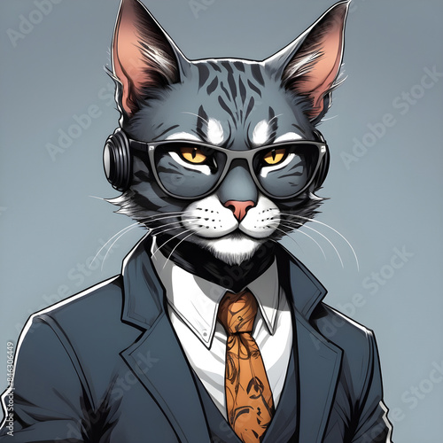 Stylish cat character in suit