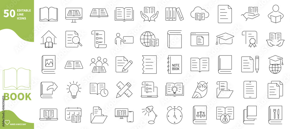 Book icon. Set of library, reading, education, and electronic book icons Book icon. Set of library, reading, education, and electronic book icons