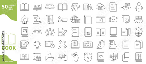 Book icon. Set of library, reading, education, and electronic book icons