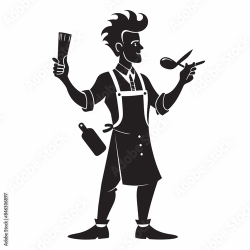 Barber In Action silhouette vector art illustration