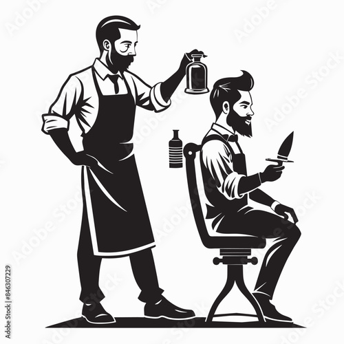 Barber In Action silhouette vector art illustration