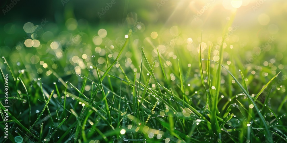 A field of grass with raindrops on it A field of grass with raindrops on it