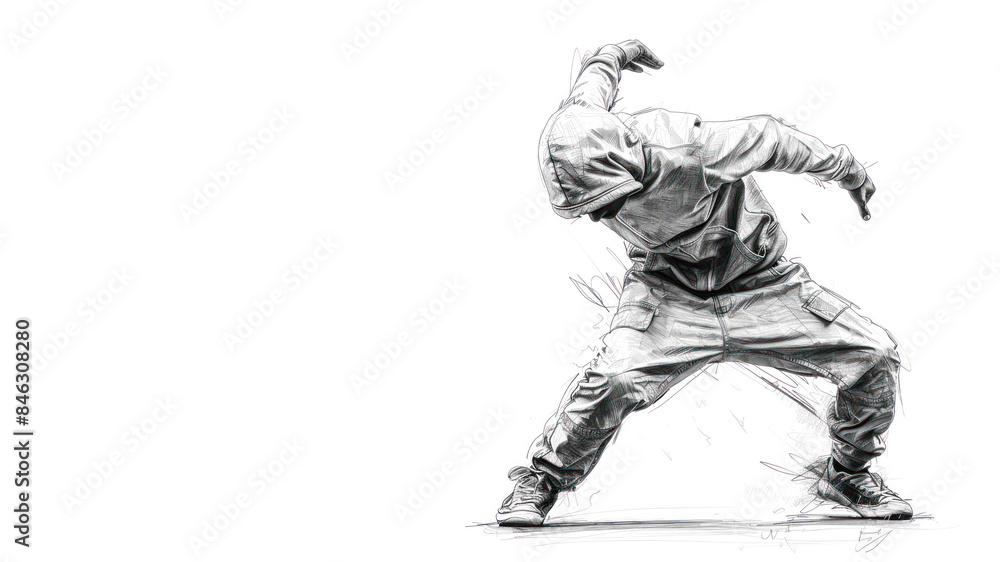 Fototapeta premium Pencil sketch art of male break dancer performance balanced action