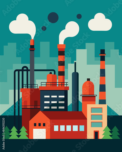 The sound of machinery and factory equipment can be heard for miles a constant reminder of the industrial pollution happening in the area.. Vector illustration