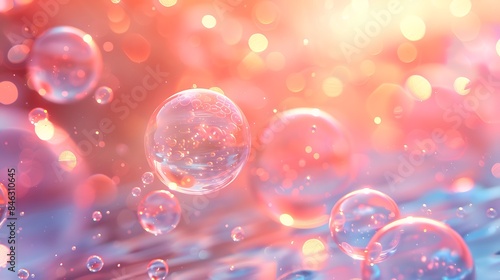 An abstract background featuring floating bubbles with colorful reflections, gentle shadows, hd quality, soft pastel hues, digital art, ethereal and dreamy, intricate details, calming ambiance.