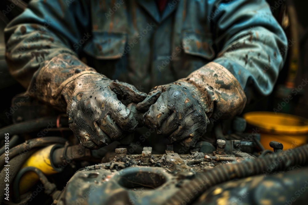 shot of a mechanic hands covered in grease and oil shot of a mechanic hands covered in grease and oil