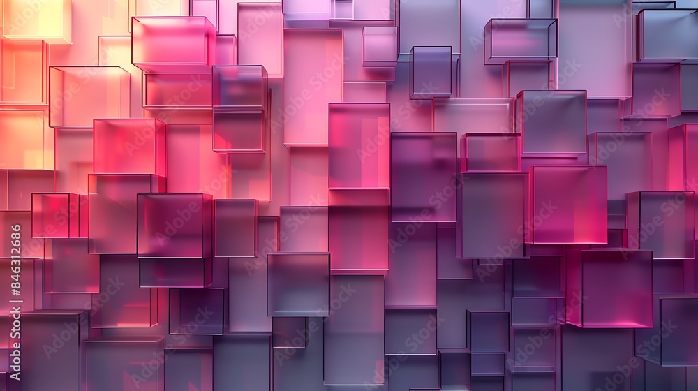 An abstract background featuring layered squares with varying transparency, shades of purple and pink, hd quality, digital rendering, creating depth, geometric pattern, modern design. An abstract background featuring layered squares with varying transparency, shades of purple and pink, hd quality, digital rendering, creating depth, geometric pattern, modern design.