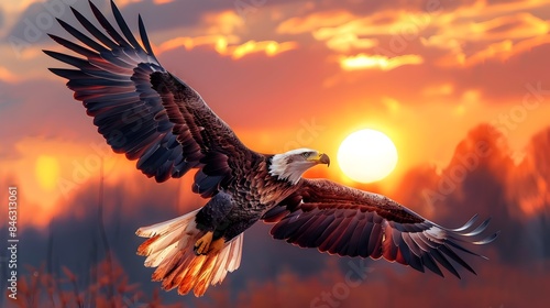 Wallpaper Mural Majestic Eagle Soaring Against a Vibrant Sunset Sky in Dramatic Digital Painting Torontodigital.ca
