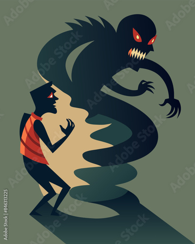 The shadows slither and writhe their twisted shapes mirroring the malicious and manipulative nature of verbal abuse.. Vector illustration