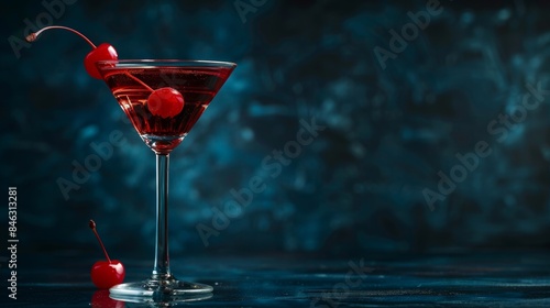 A classic cocktail with a cherry garnish in a martini glass photo