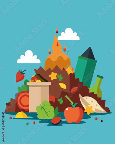 Piles of food scraps and leftovers left behind and forgotten.. Vector illustration
