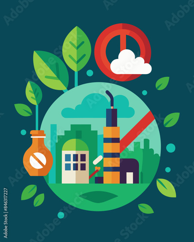 Providing subsidies for factories to switch to producing environmentallyfriendly products to discourage overproduction of harmful goods.. Vector illustration