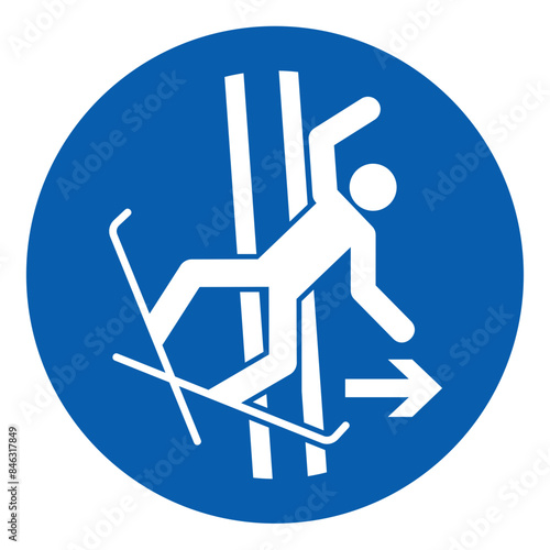 ISO mandatory safety signs_immediately leave the tow-track in the event of falling symbol and pictogram only size 1 x 1 round shape