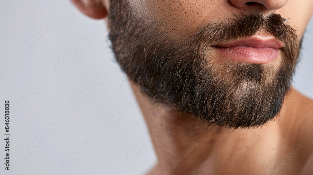Obraz premium Chest hair removal treatment close-up, focusing on smooth, hair-free skin, isolated background with precise studio lighting, advertising concept