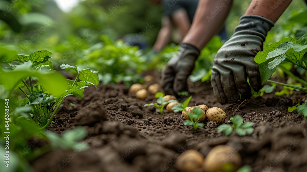 macro shot of people are harvesting potatoes macro shot of people are harvesting potatoes