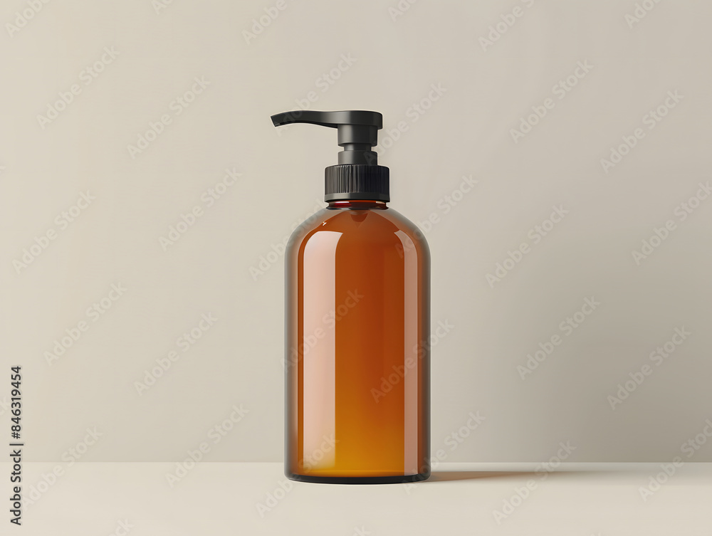 Amber Glass Pump Bottle Mock-Up Amber Glass Pump Bottle Mock-Up