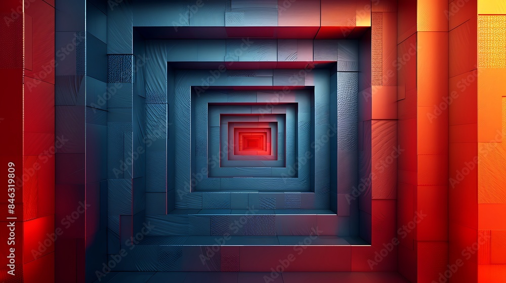 An abstract background with squares and a gradient overlay, tunnel effect with red to orange hues, hd quality, digital illustration, bold and dynamic, geometric design, modern art, high contrast. An abstract background with squares and a gradient overlay, tunnel effect with red to orange hues, hd quality, digital illustration, bold and dynamic, geometric design, modern art, high contrast.