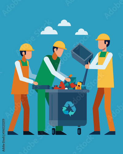 In a separate area workers were focused on extracting valuable rare earth metals from discarded computer parts carefully separating and processing them for reuse.. Vector illustration
