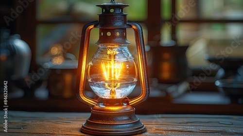 old oil lamp on wooden table