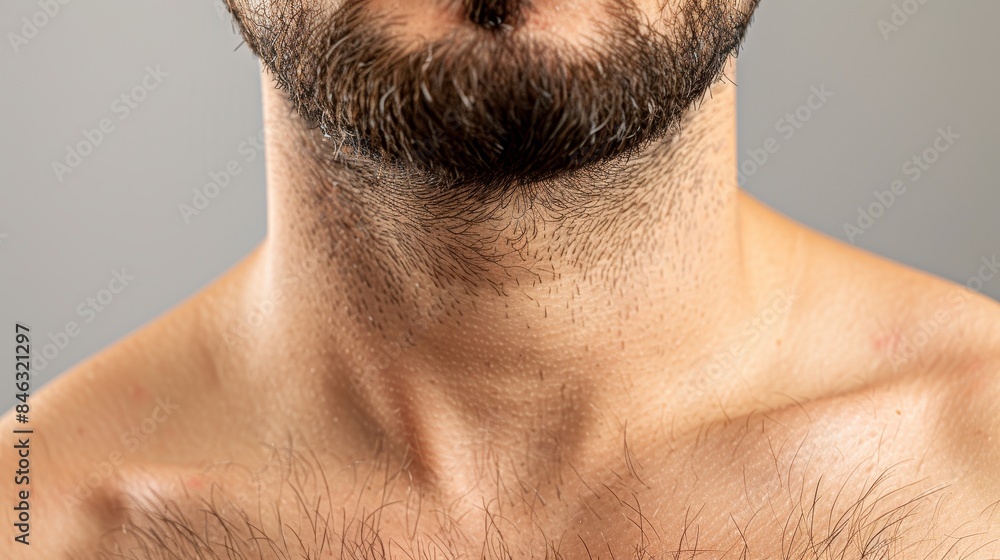 Obraz premium Hair-free chest close-up post-treatment, isolated background, clear studio lighting, highlighting the effectiveness of hair removal services