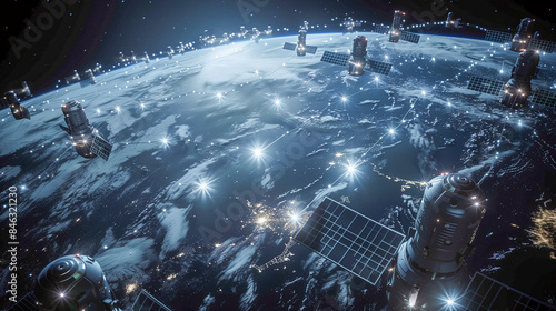 Satellites circling Earth, communication and information phones and internet satellites