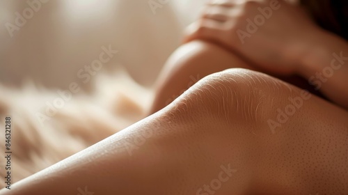 Wallpaper Mural Hair removal treatment on shin, close-up, smooth skin emphasized, isolated background with precise studio lighting, perfect for marketing Torontodigital.ca