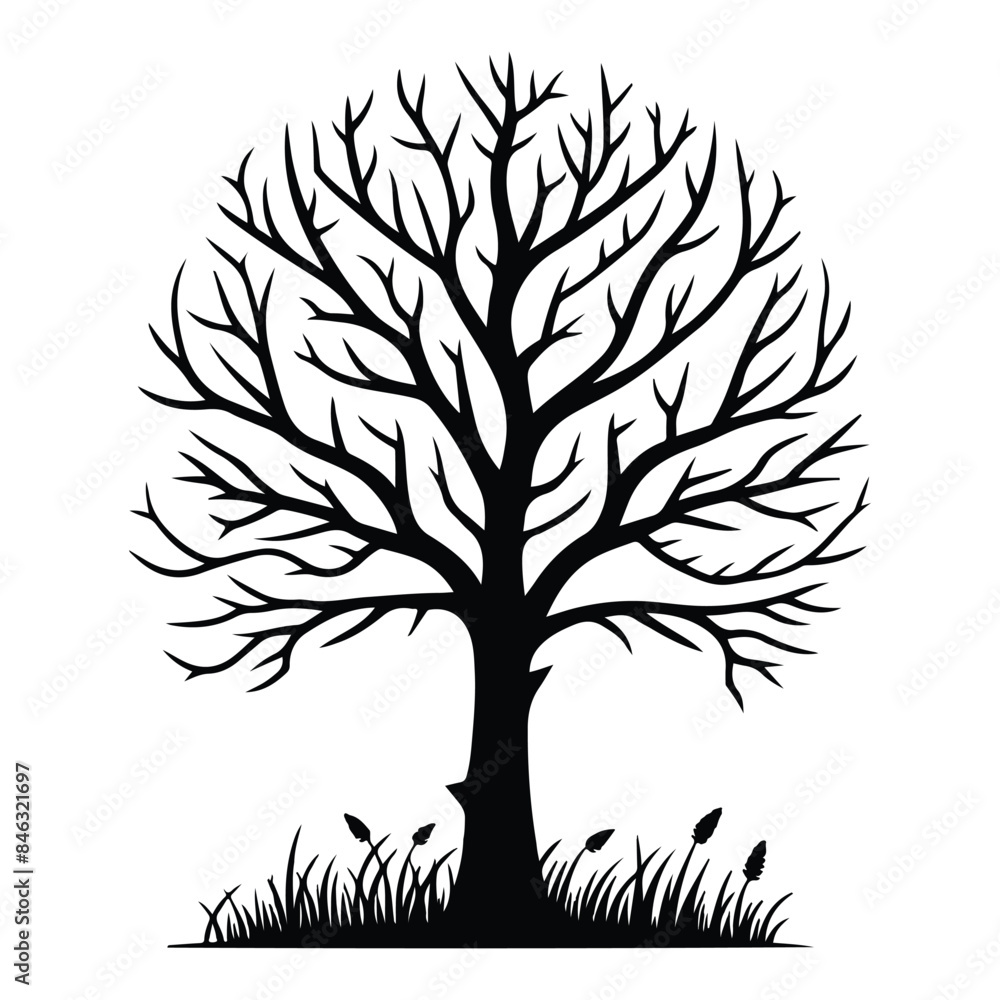 Fototapeta premium Tree black silhouette vector with white color background