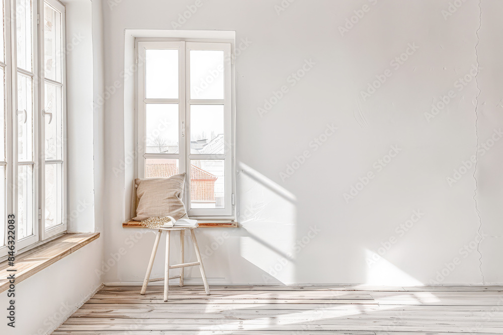 Window in an empty room with neutral tones. Home interiors with copy space. Window in an empty room with neutral tones. Home interiors with copy space.