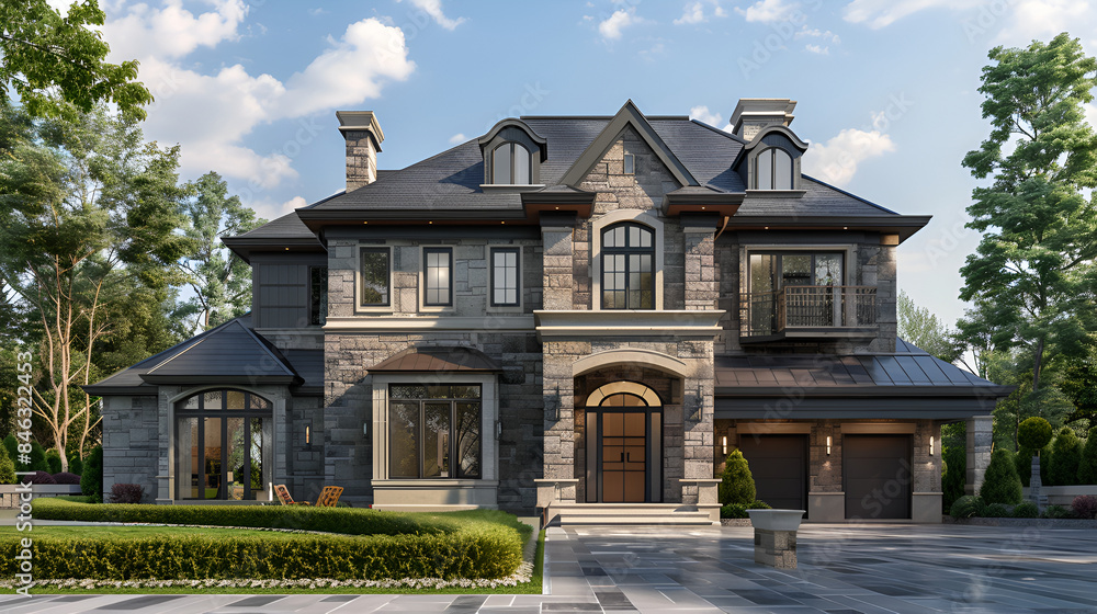 Beautiful Newly Built Luxury Home Exterior,3d rendering of modern cozy house in colonial style with garage and pool for sale or rent. Beautiful landscaping on background,Luxury villa in the garden
Beautiful Newly Built Luxury Home Exterior,3d rendering of modern cozy house in colonial style with garage and pool for sale or rent. Beautiful landscaping on background,Luxury villa in the garden