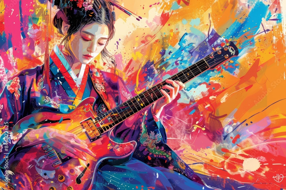 Obraz premium Rocking Out in Traditional Style Generative AI