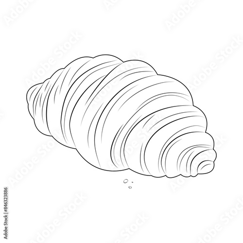 Fresh croissant, pastries, baked goods, linear drawing. A simple doodle sketch of a French breakfast. A bun, a fresh hot croissant. Junk fast food. Flour dessert. Vector illustration, icon outline.