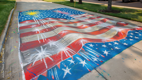Vibrant Independence Day Chalk Art Display with Patriotic Themes