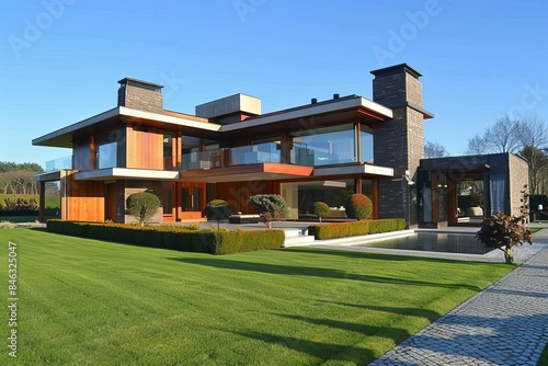 front view of modern luxury ecology house, modern architecture house © MADNI
