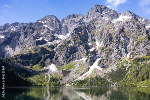 Fototapeta Naklejka Na Ścianę i Meble -  Landscape with lake and mountains. Tatra mountain massif. Lake 