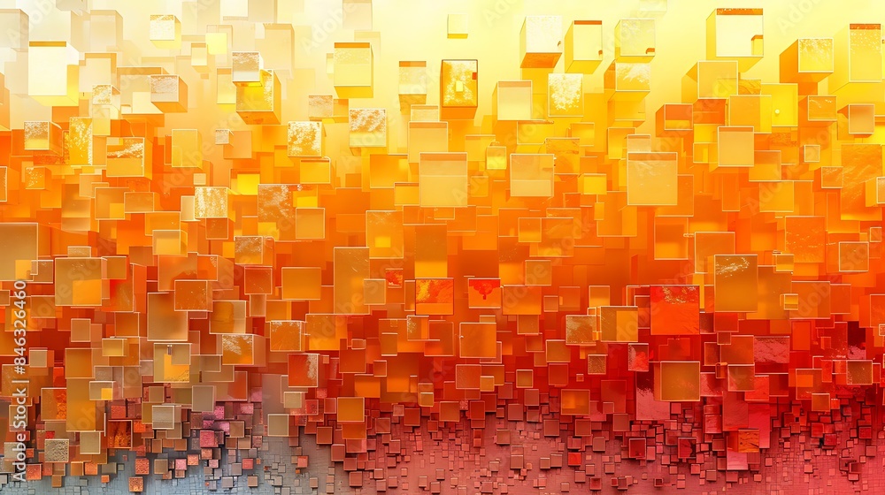 Fototapeta premium Pixelated effect with varying shades of yellow squares, bright and energetic, hd quality, digital illustration, geometric design, high contrast, modern aesthetic, artistic composition, seamless blend.