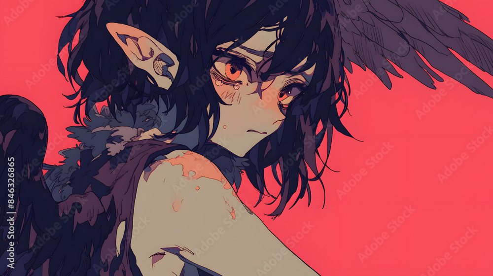 Mystical Portrait of a Dark Angel with Fiery Gaze