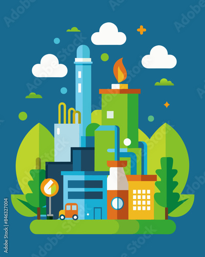 The wastetoenergy plant is a critical piece of infrastructure providing a sustainable and reliable source of energy while also reducing the amount of waste sent to landfills.. Vector illustration