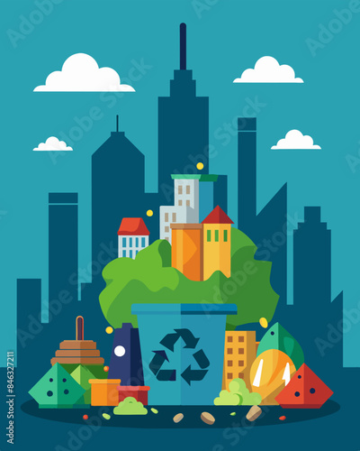 The citys recycling program is failing with more trash being accumulated than properly disposed of or repurposed.. Vector illustration