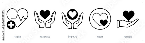 A set of 5 Mix icons as health, wellness, empathy