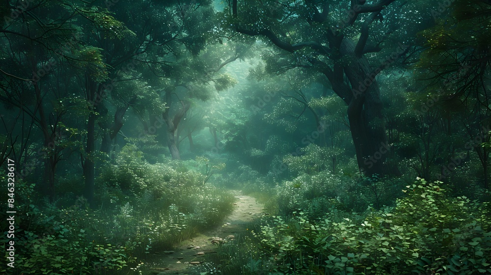 Enchanted Forest Pathway Inviting into a Lush Mysterious Wilderness Enchanted Forest Pathway Inviting into a Lush Mysterious Wilderness