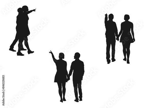 Person Man Going Somewhere  silhouettes vector. The man in the jacket is walking somewhere. Species from different sides. young man wearing a long coat and walking. Isolated on white background.