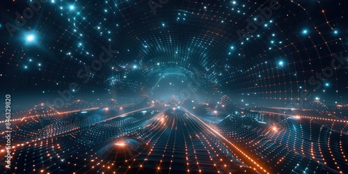 Capture the futuristic ambiance of the Metaverse with a photo of a digital science fiction matrix background embellished with a perspective laser grid.