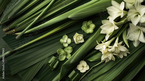 Flowers and sliced pandan leaves for decorating tombs or funerals