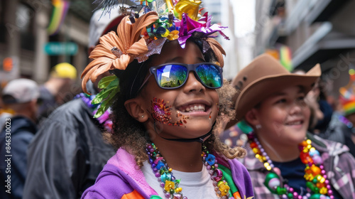 Families enjoying the festivities and parades at Mardi Gras Festival