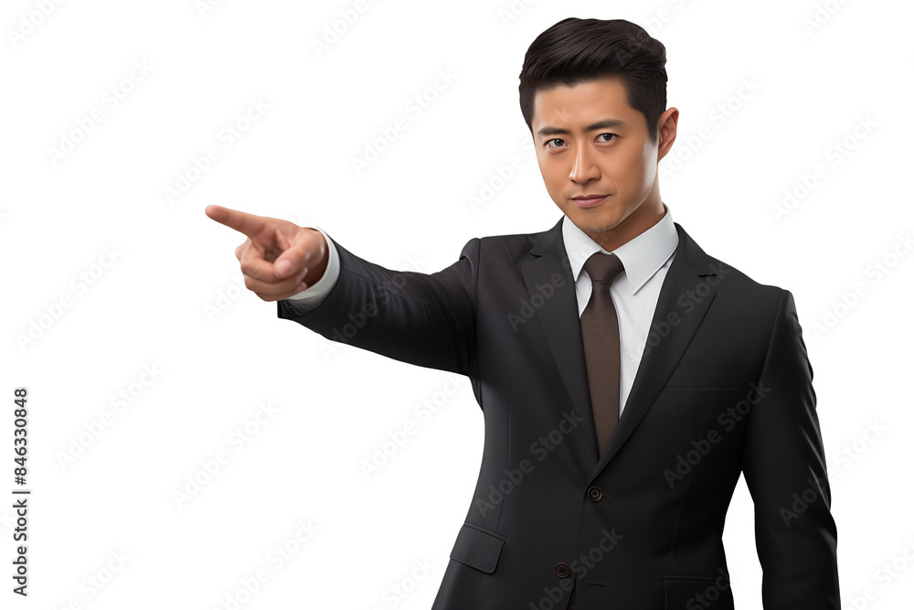 Asian Businessman Finger Pointing With Smiling Face Isolated on Transparent Background Asian Businessman Finger Pointing With Smiling Face Isolated on Transparent Background