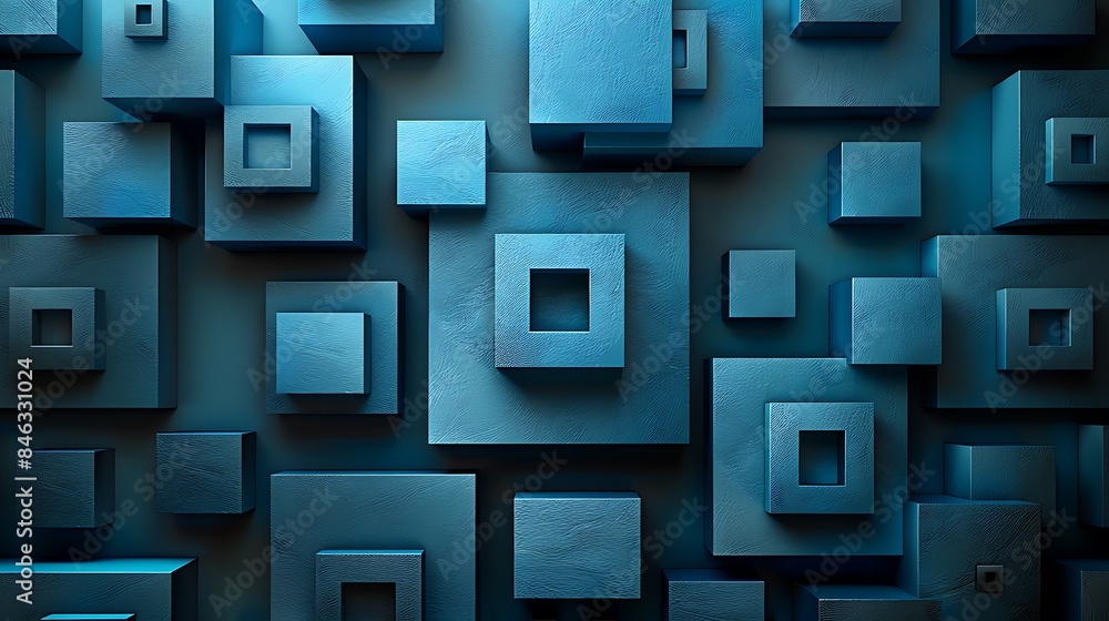 Vibrating squares pattern with each square offset, shades of blue and teal, hd quality, digital rendering, high contrast, geometric precision, modern design, dynamic movement, artistic composition. Vibrating squares pattern with each square offset, shades of blue and teal, hd quality, digital rendering, high contrast, geometric precision, modern design, dynamic movement, artistic composition.