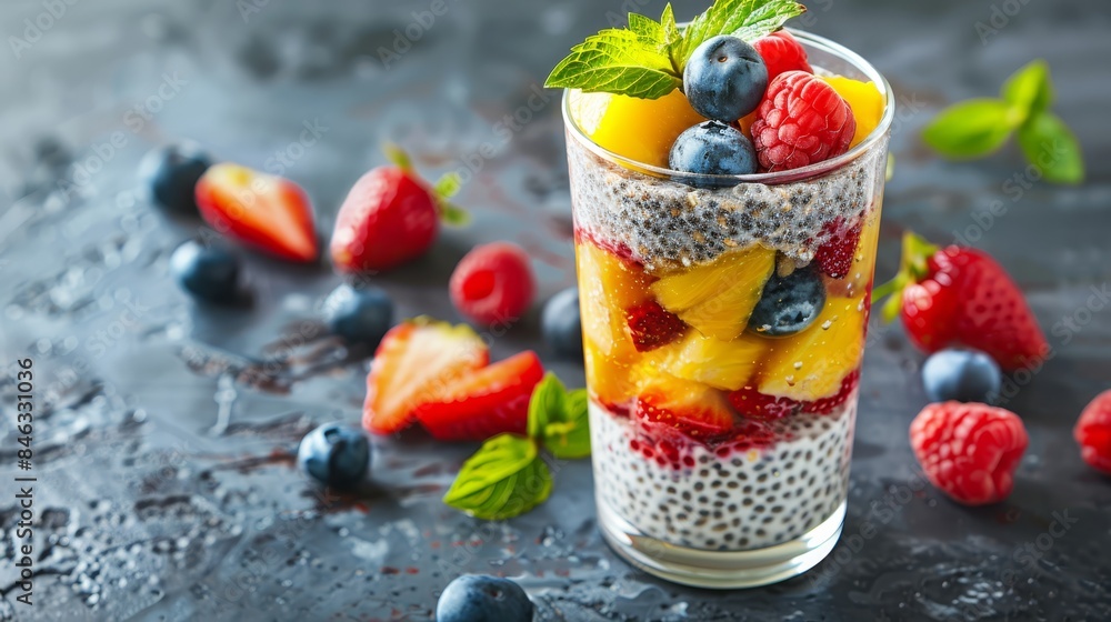 A glass brimming with fruits – berries included, rests atop a level surface, flanked by separate piles of blueberries and raspberries A glass brimming with fruits – berries included, rests atop a level surface, flanked by separate piles of blueberries and raspberries