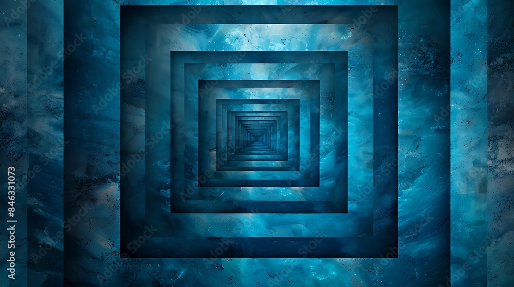 Vibrating squares pattern with each square offset, shades of blue and teal, hd quality, digital rendering, high contrast, geometric precision, modern design, dynamic movement, artistic composition. Vibrating squares pattern with each square offset, shades of blue and teal, hd quality, digital rendering, high contrast, geometric precision, modern design, dynamic movement, artistic composition.