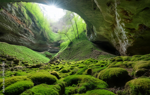 Unterirdische Höhle mit viel Vegetation